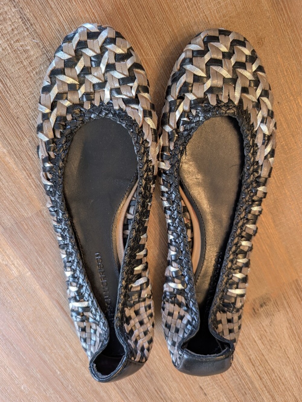 Sigerson Morrison Woven Leather Ballet Flats | Metallic Silver & Black Size 6.5